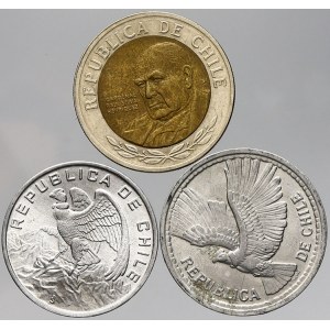 Chile , 500 pesos 2000, 10 escudos 1974, 5 pesos 1956 (skvrna). KM-235, 200, 180
