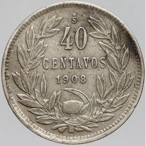 Chile, 40 centavos 1908. KM-163