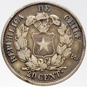 Chile, 20 centavos 1866. KM-135