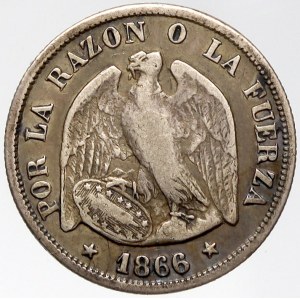 Chile, 20 centavos 1866. KM-135