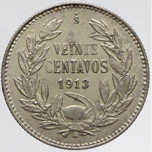 Chile, 20 centavos 1913. KM-151.3