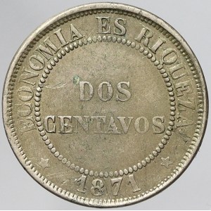 Chile, 2 centavos 1871. KM-147