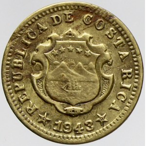 Kostarika, 5 centimos 1943. KM-179. vada materiálu