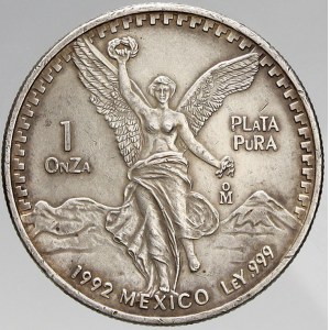Mexiko, 1 onza (unce Ag) 1992. KM-494.3. zcela n. hr.