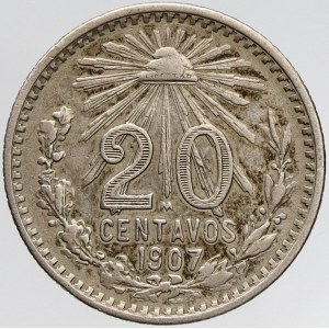 Mexiko, 20 centavos 1907. KM-435