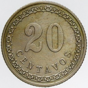 Paraguay, 20 centavos 1908. KM-11. lakovaný