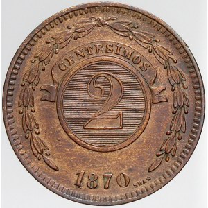 Paraguay, 2 centesimos 1870. KM-3