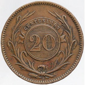 Uruguay, 20 centésimos 1857 D. KM-9. nep. hry