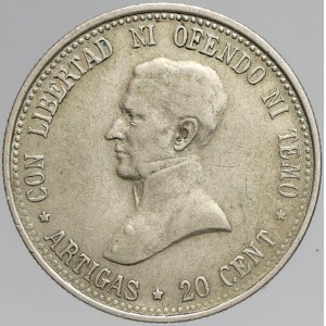 Uruguay, 20 centésimos 1920. KM-24