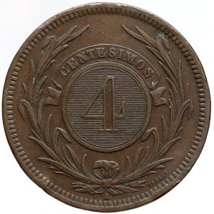 Uruguay, 4 centésimos 1869 A. KM-13. nep. hry