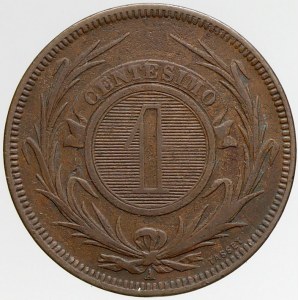Uruguay, 1 centésimo 1869 A. KM-11