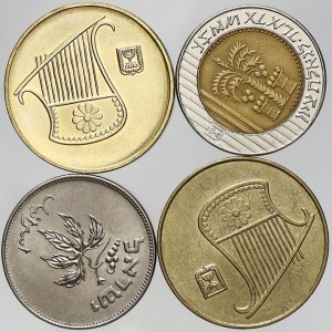 Israel, 50 prutot 1949 (bez perly), 10 n. šekel 205, ½ n. šekel 2015, 2016. KM-13.1, 270, 159