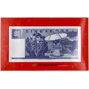 Singapur, 1 dollar 1989. KM-54b. Bankovka 1 dollar b.d. (1987). Pick-18. Žeton1990 (rok koně, 39 mm)...