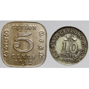 Sri Lanka (Ceylon), 5 c. 1912, KM-108; 10 c. 1917, KM-104
