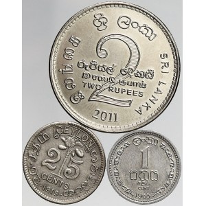 Sri Lanka (Ceylon), 2 rupie 2011, 25 c. 1919, 1 c. 1963. KM-184, 105a, 127. n. hry
