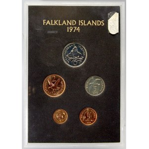 mimoevropské mince - sady oběhových mincí, Falklandy. 1/2 p. - 10 p. 1974...