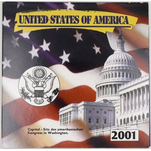 mimoevropské mince - sady oběhových mincí, USA. Sada ¼ dollarů 2001 P (New York, Vermont, North Carolina, Rhode Island...