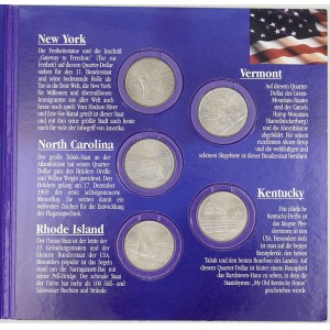 mimoevropské mince - sady oběhových mincí, USA. Sada ¼ dollarů 2001 P (New York, Vermont, North Carolina, Rhode Island...