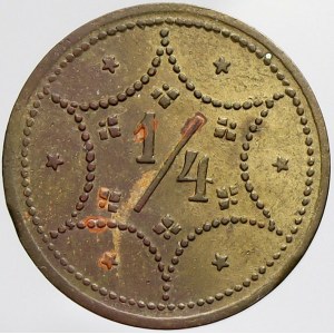 chmelové známky, Lieboritz (Libořice, okr. Louny). Josef Krel jun., hodnota ¼. Mosaz 21 mm. Cajt....