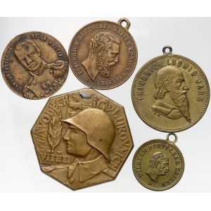 ostatní žetony, Soubor převážně zahraničních žetonů, většinou s portréty, mosaz + Cu