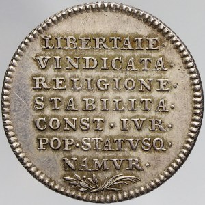staré zahraniční tokeny, Belgie - Namur. Oslava návratu svobody 1790. Nápisy / korunovaný znak, opis a nápis...