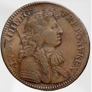 staré zahraniční tokeny, Francie. Ludvík XIV. Žeton b.l. na mimořádné válečné výlohy. Portrét krále, opis ...