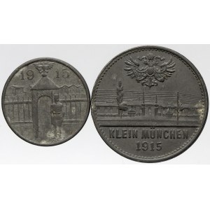 zahraniční žetony a známky, Německo. Zajatecký tábor Klein München. 1 heller, 50 heller 1915