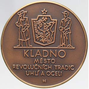 Kladno - numismatický kroužek, Numismatická výstava k 60. výročí ČSSR 1978. Nápis / městský znak mezi hutníky. Sign...