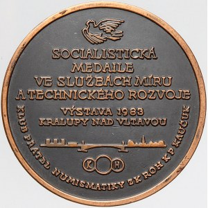 Klub přátel numismatiky Kralupy n. Vlt., Výstava medailí 1983. Nápisy, silueta města, opis. Sign. Hradecký. Jednostr...