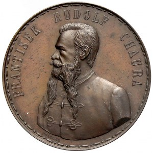 ražby numismatiků, František Rudolf Chaura (1842-1910, významný obchodník a znalec mincí). 50. narozeniny 1892. Poprsí...
