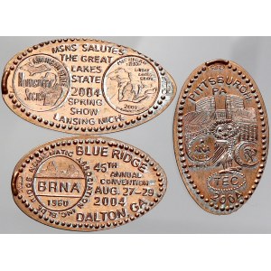 zahraniční numismatické ražby, USA. Pam. „Elongated Coin“ - ražba na minci 1 cent 2004, vše z r...