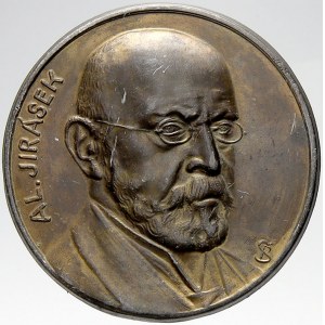 Šimonovský Bedřich, Alois Jirásek b.l. Portrét, opis. Jednostr. šedý kov (Zn ?) pobronz. (téměř setřeno) 61 mm, n. škr...