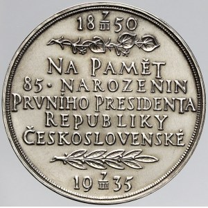 Španiel Otakar, T.G. Masaryk, 85. narozeniny 1935. Ag 0.987 lesklá (14,98 g) 32 mm
