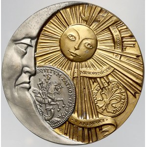 Zeman Karel, 660 let mincovnictví v Kremnici. Slunce, v jehož paprscích je propletená stuha s nápisem...