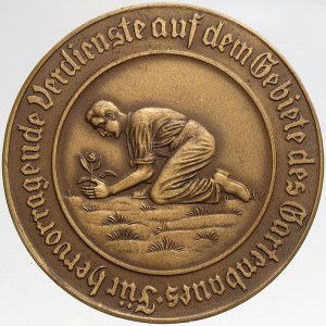 Cheb, Medaile zahradnické výstavy v Chebu 1931. Na dubových ratolestech chebský znak, dole v kartuši dorývka 22. - 25.8...