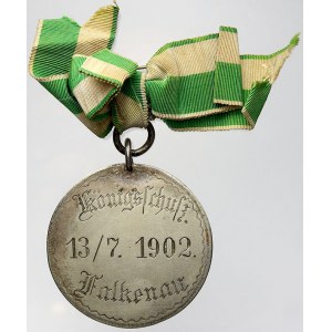 sportovní medaile a ceny, Rytá střelecká medaile pro krále střeleb, Sokolov 13.7.1902. Ag 42 mm...