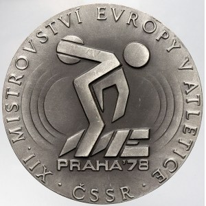 sportovní medaile a ceny, XII. mistrovství Evropy v atletice, Praha 1978. Logo, opis / pražská architektura, opis. Sign...