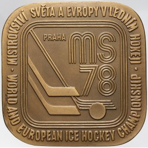 sportovní medaile a ceny, Mistrovství světa a Evropy v ledním hokeji, Praha 1978. Logo, opis / pražská architektura...