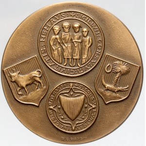 evropské medaile, Francie. Medaile města Nimes b.l. Antický chrám, opis / 2 znaky, 2 pečeti. Sign. R. B. Baron...