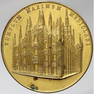evropské medaile, Itálie. 500. výročí milánského dómu. Joan Galeatius / Milánský dóm. Bronz zlac. 48 mm...