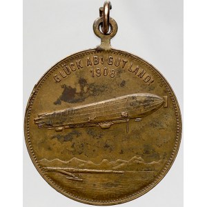 evropské medaile, Německo. 70. narozeniny Zeppelina. Potrét, opisy / vzducholoď Zeppelin, opis. Bronz 29 mm...
