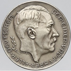 evropské medaile, Německo - III. Říše. Připojení Rakouska a Sudet k Říši 1938. Portrét A. Hitlera, opis / říšské jablko...