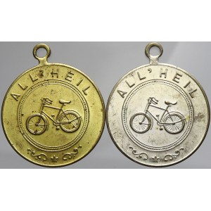 evropské medaile, Rakousko. Cyklistický závod Blumen-corso, Vídeň 1897. Nápis / v kruhu bicykl, opis ALL HEIL. Sign...
