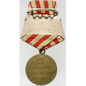 Rusko - SSSR - Rusko, Medaile Za obranu Moskvy. I. typ 1945. Původní golodka, ušpiněná stuha