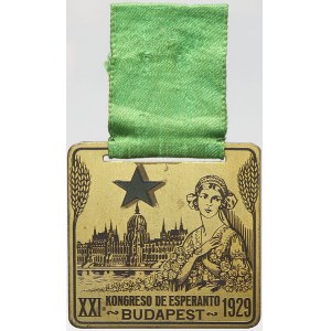 Esperanto, Plaketka na kongres esperantistů v Budapešti 1929. Mosaz 37 x 38 mm, stužka