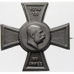 čepicové odznaky R-U, Odznak (patriotický) s portrétem FJI. a let 1914-15. Zn 31,7 x 31,9 mm, spona, zn...