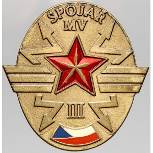 odznaky vojenské, Odznak spojaře Ministerstva vnitra III. třídy. Bronz 39 x 38 mm, smalty, spona