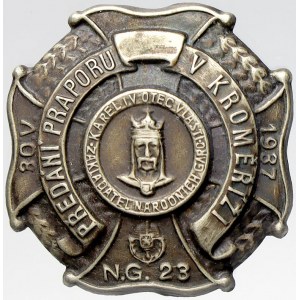 odznaky vojenské, Předání praporu Národní gardy 1937 v Kroměříži. 26 x 26 mm, jehla