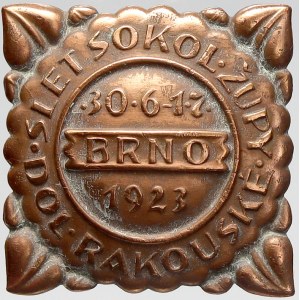 sportovní odznaky, Brno. Slet sokolské župy Dolnorakouské 1923. Měď, spona