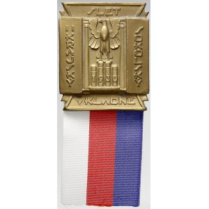 sportovní odznaky, Kladno. Krajský sokolský slet 1930. Mosaz, spona, stužka (trikolora)